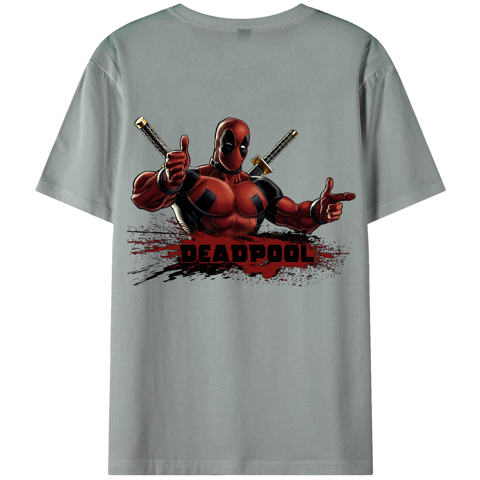 （画像用） Deadpool デッドプール 綿100％ メンズ半袖Tシャツ（バックプリント） 通気性